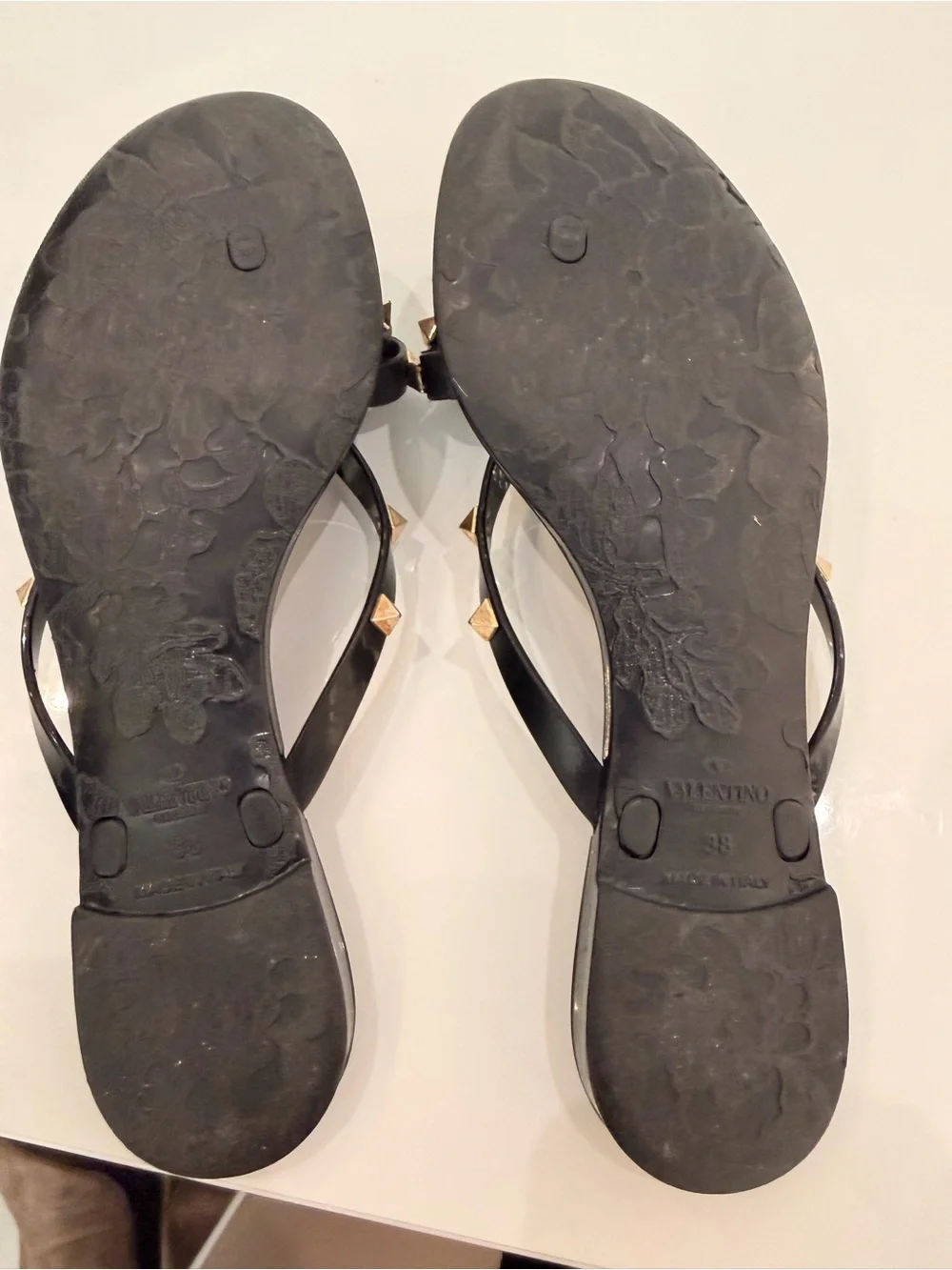 Valentino Black Jelly Bow Sandals with Gold Rockstuds